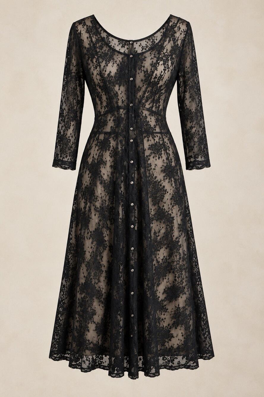 Vtg 90s Sheer Black Beaded Lace Maxi Dress M Whimsigoth Grunge Goth Kate Geddes